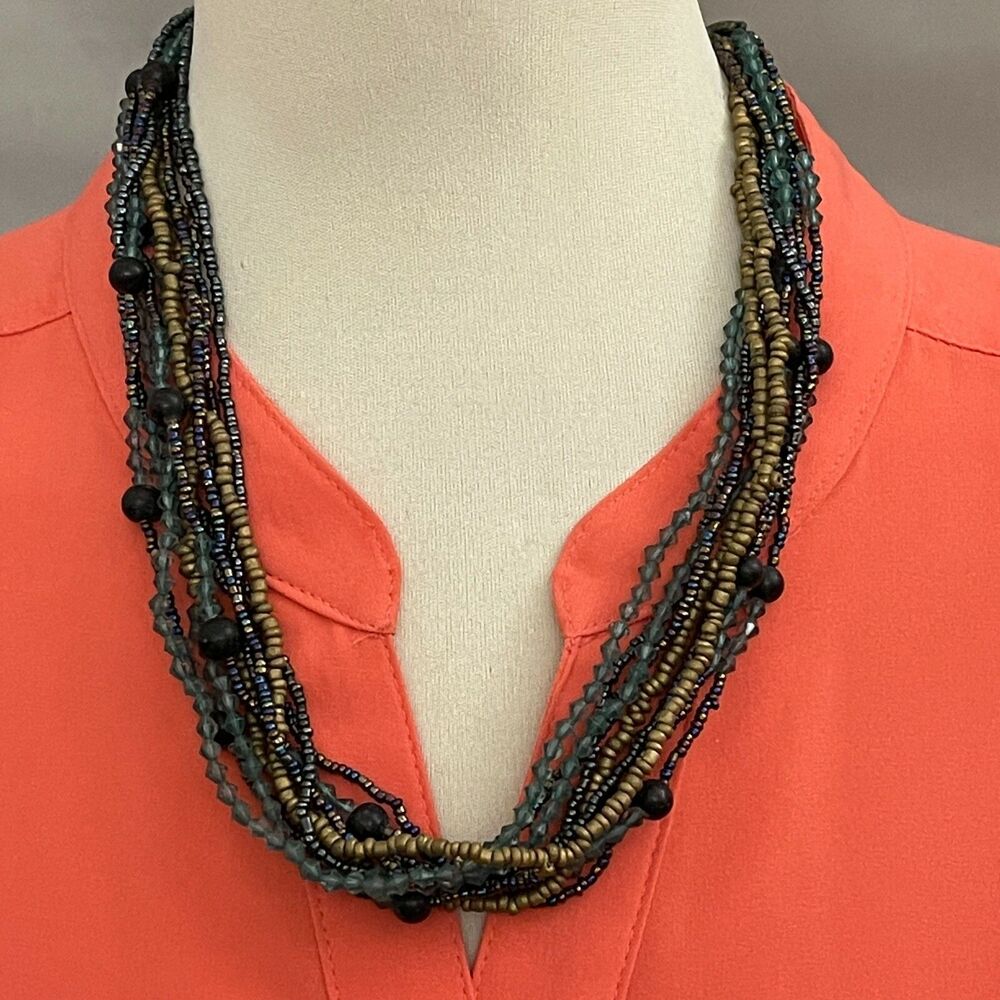 Multicolor Beaded Multi-strands Blue Purple Women's Fashion Necklace NWOT